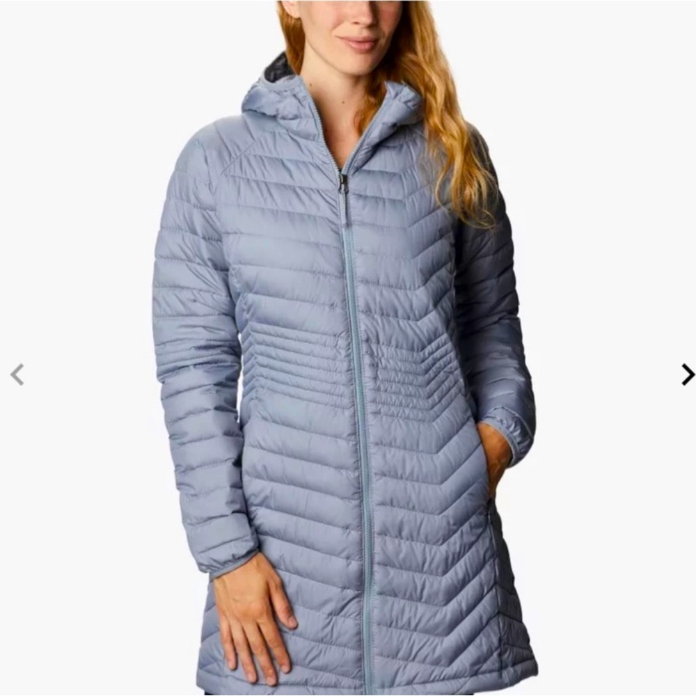 Columbia Powder Lite Mid Hooded Puffer Jacket. Omni Heat. Silver Gray. Women’s M